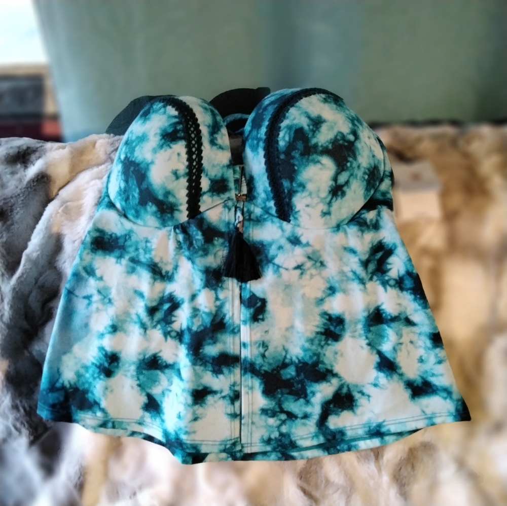 Shade & Shore Tie Dye Blue Tankini Sz 34DDD NWT